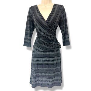 Evan Picone Gray‎ Black Knit Faux-Wrap Dress Size 12 All-Season Classy Timeless